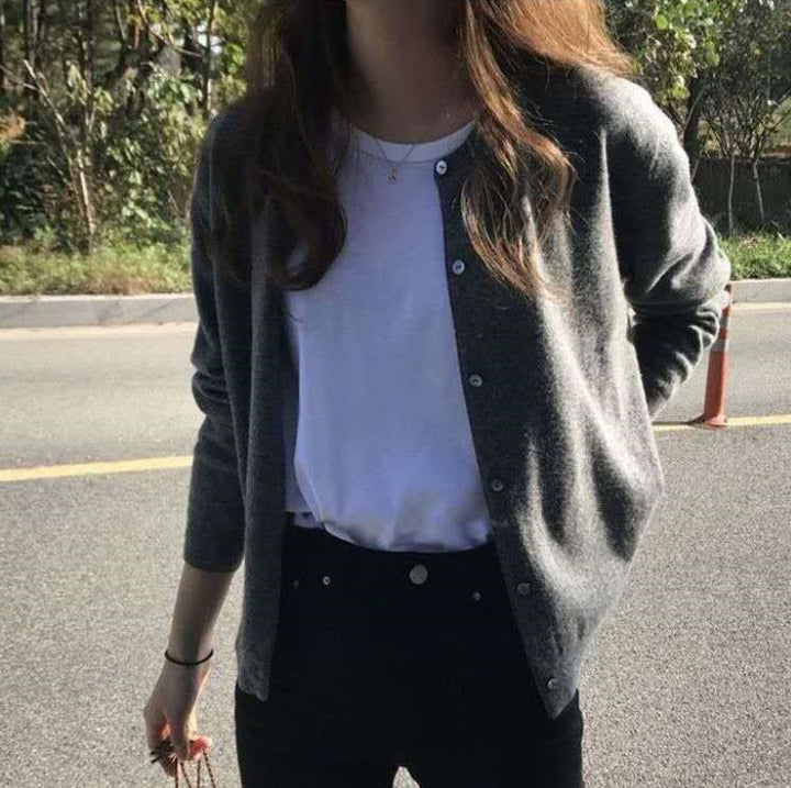 Ladies cardigan with fine texture and elegant button details Lune London