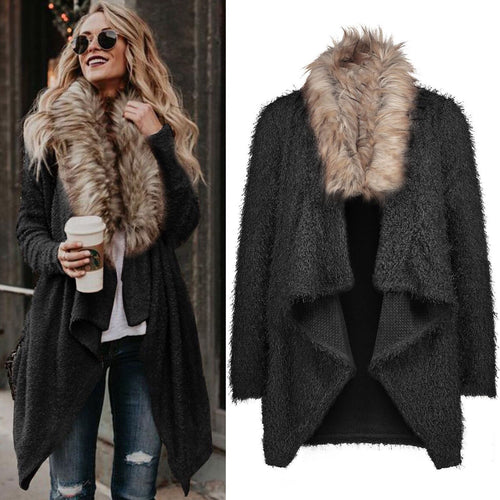 Ladies elegant winter coat with faux fur collar Lune London