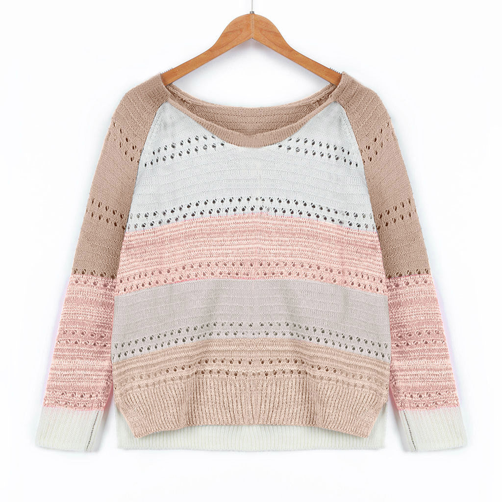 Sweater en tricot pour femmes avec des rayures modernes et de jolis motifs en dentelle Chic & Stil