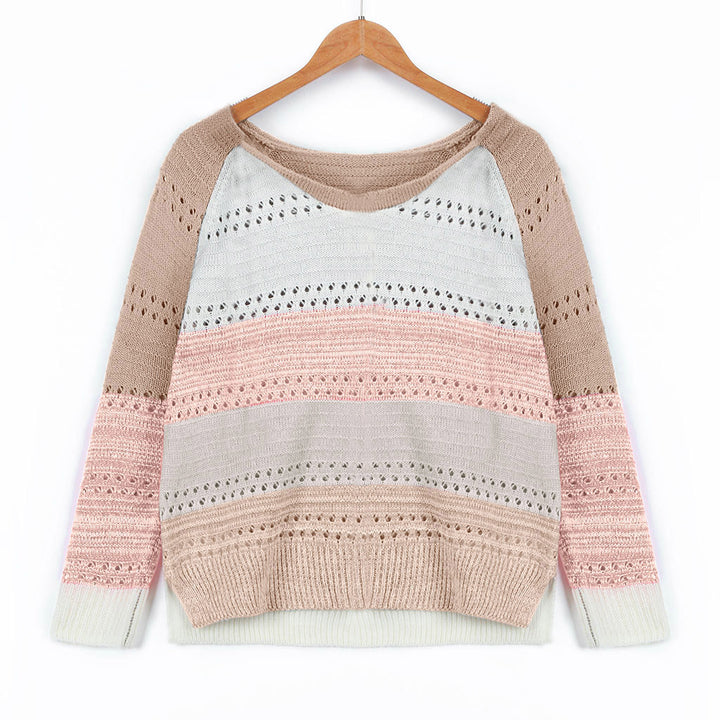 Sweater en tricot pour femmes avec des rayures modernes et de jolis motifs en dentelle Chic & Stil