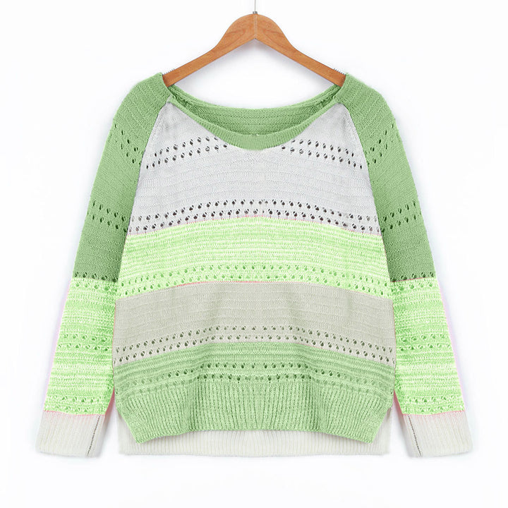 Sweater en tricot pour femmes avec des rayures modernes et de jolis motifs en dentelle Chic & Stil