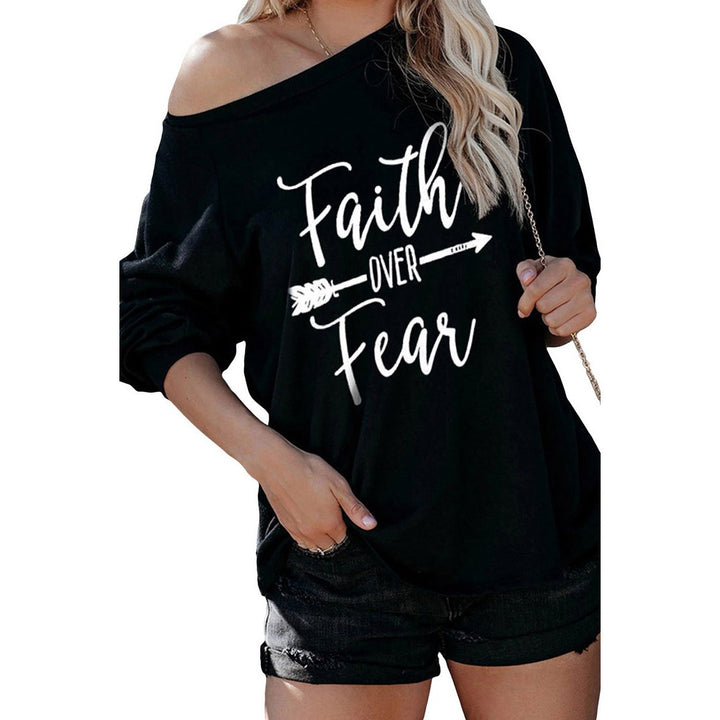 Sweat-shirt femme à épaule dénudée avec imprimé motivant Chic & Stil