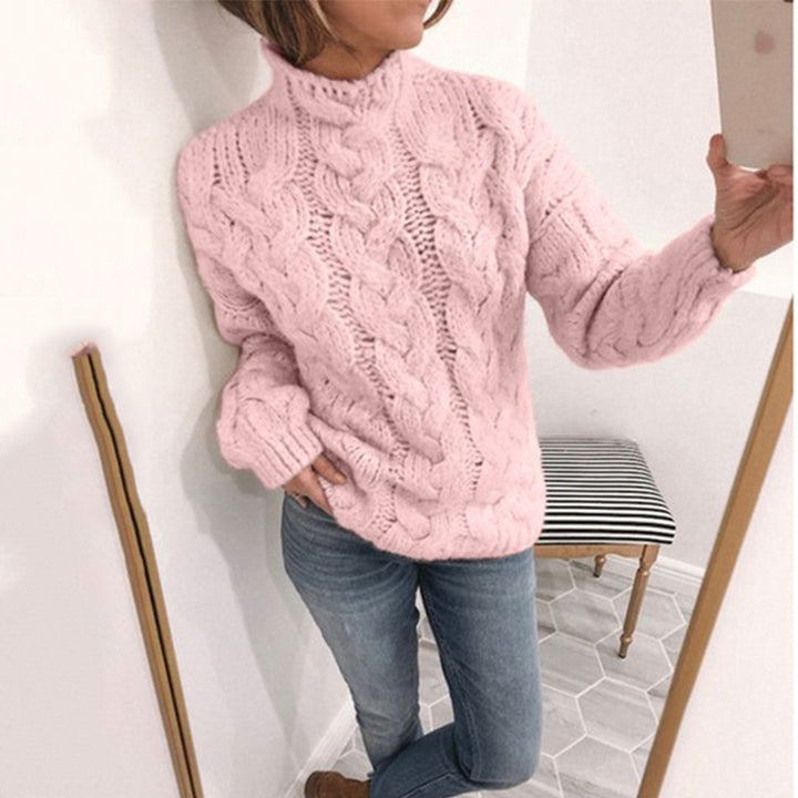 Pull en tricot pour femmes avec un motif de câble extravagant et un col haut Chic & Stil