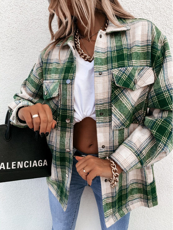 Lune London | Shirt jacket - Plus size - Flannel texture - Checked - Button closure - Loose layering