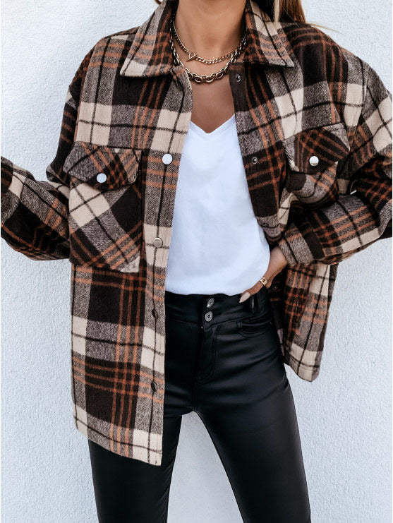 Lune London | Shirt jacket - Plus size - Flannel texture - Checked - Button closure - Loose layering