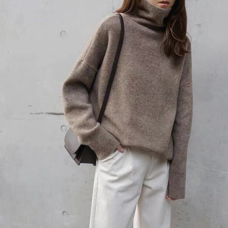 Oversized turtleneck sweater for women in soft material Lune London