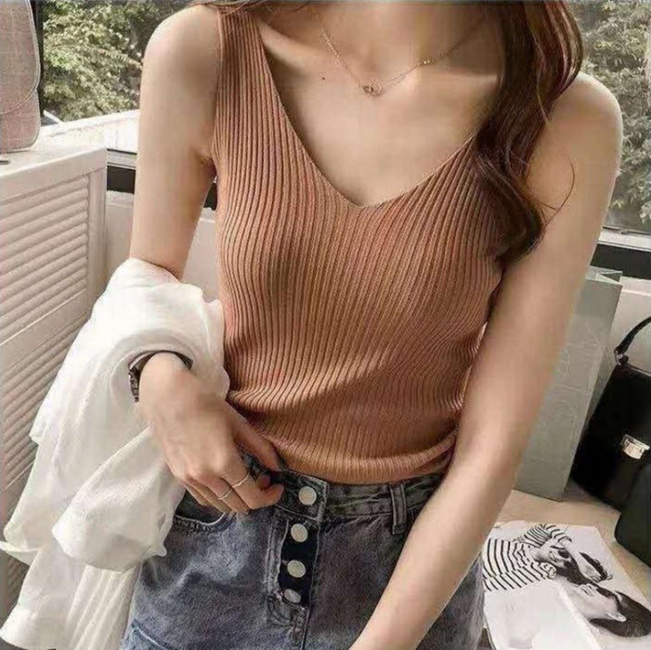 Ladies Rib V-Neck Top Lune London