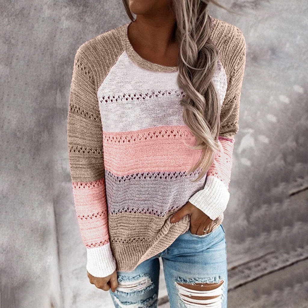 Sweater en tricot pour femmes avec des rayures modernes et de jolis motifs en dentelle Chic & Stil