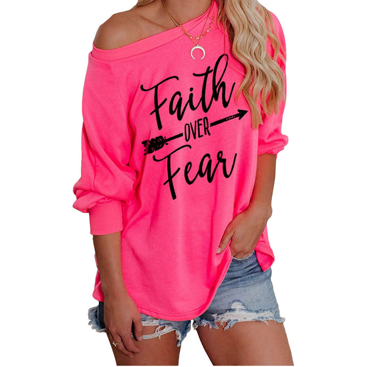 Sweat-shirt femme à épaule dénudée avec imprimé motivant Chic & Stil