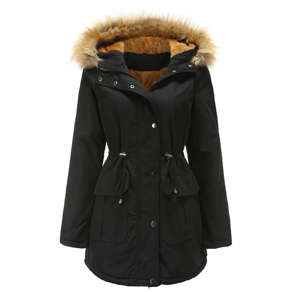 Ladies warm outdoor parka with removable hood and luxurious faux fur Lune London
