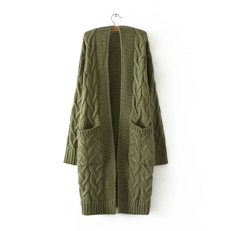 Women chunky knit cardigan with deep pockets and braided pattern Lune London