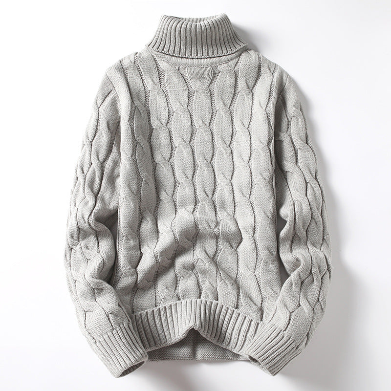 Men's Knit Sweater with Turtleneck and Cable Pattern Lune London