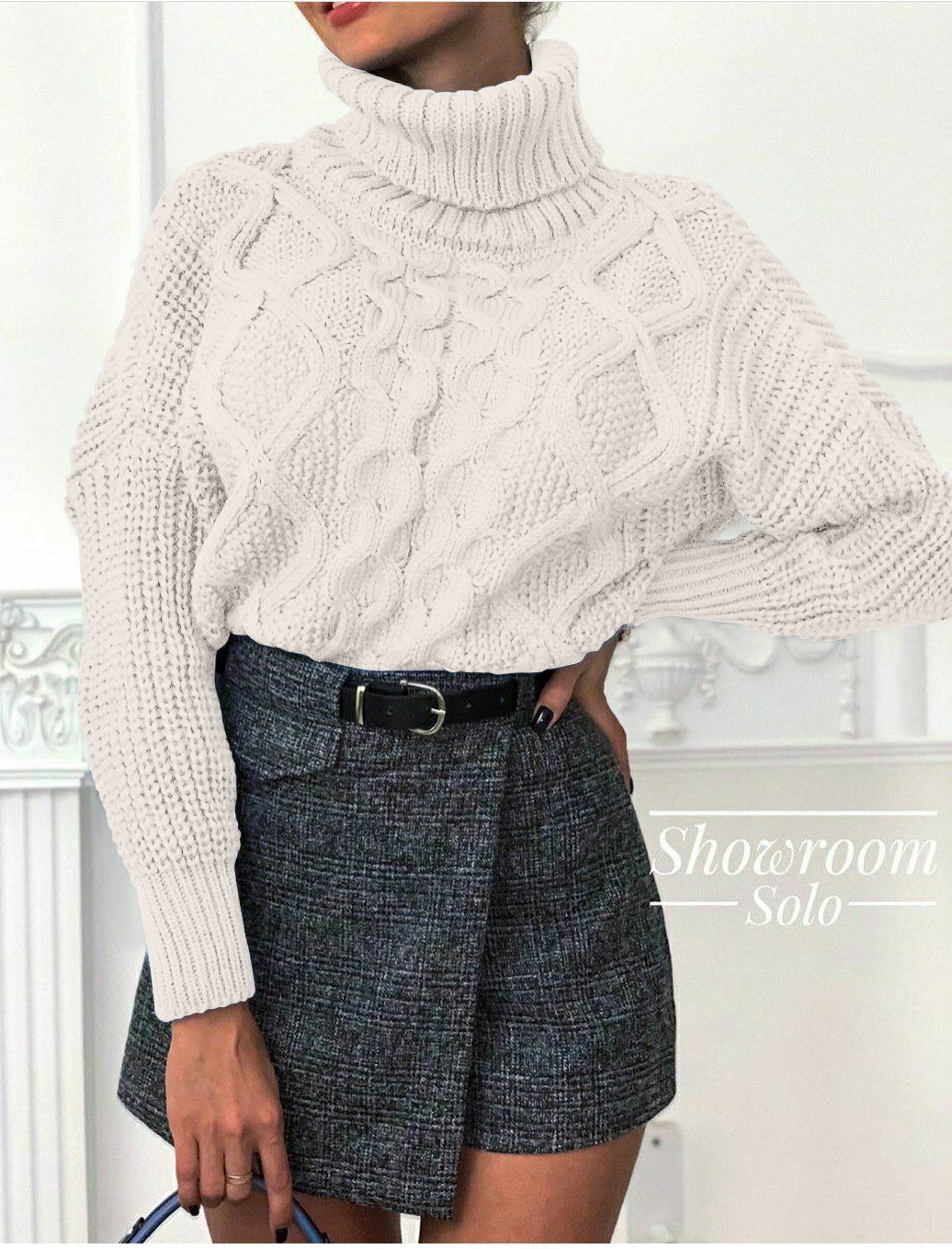 Knit sweater for women with high collar Lune London