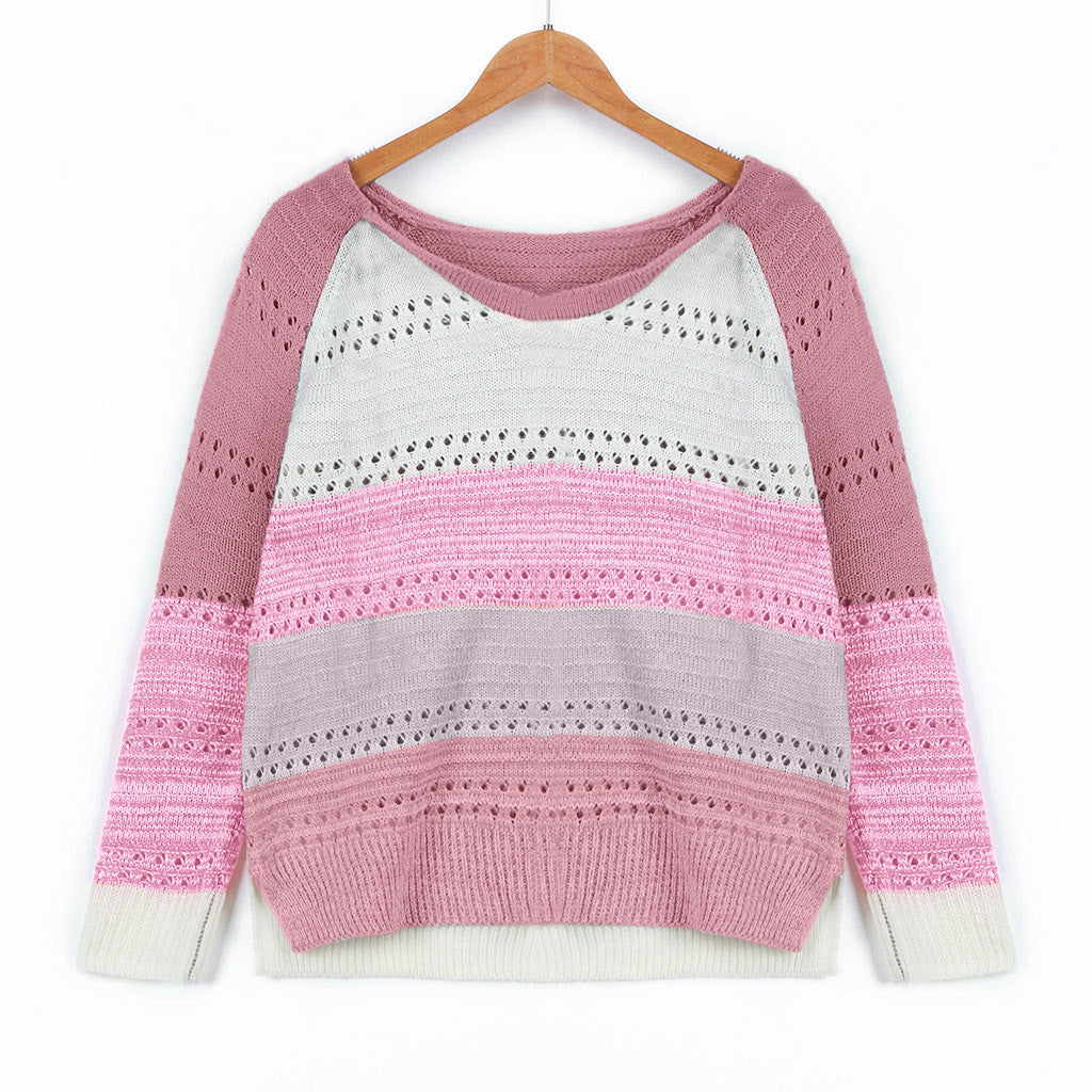 Sweater en tricot pour femmes avec des rayures modernes et de jolis motifs en dentelle Chic & Stil