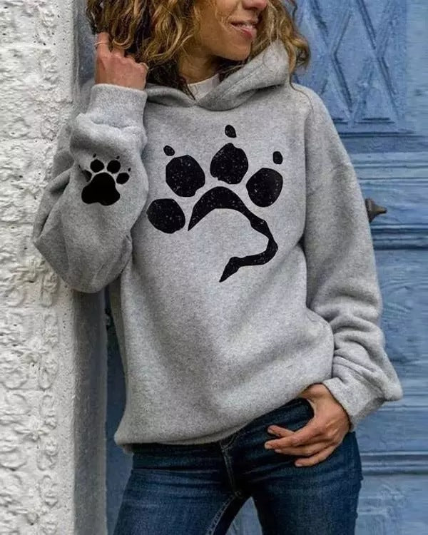 Pullover à capuche pour femmes avec motif de pattes d'animal et coupe confortable Lune London