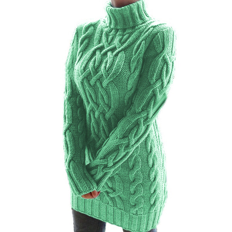 Chunky knit pullover for women with high collar and cable knit pattern Lune London