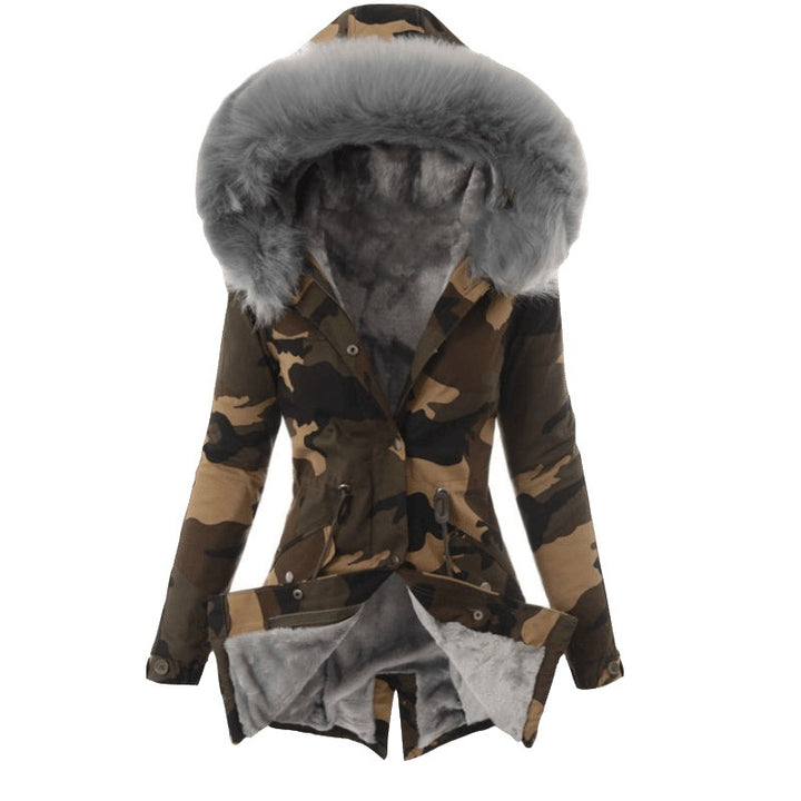 Lune London fashionable women's transitional coat with removable faux fur collar
