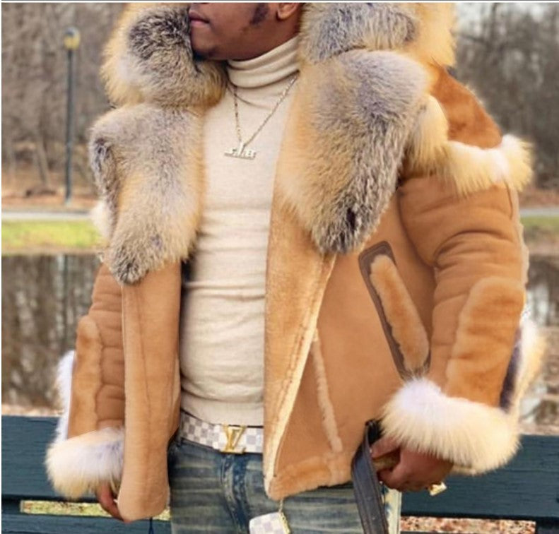 Trendy and warm leather jacket for men with faux fur Lune London