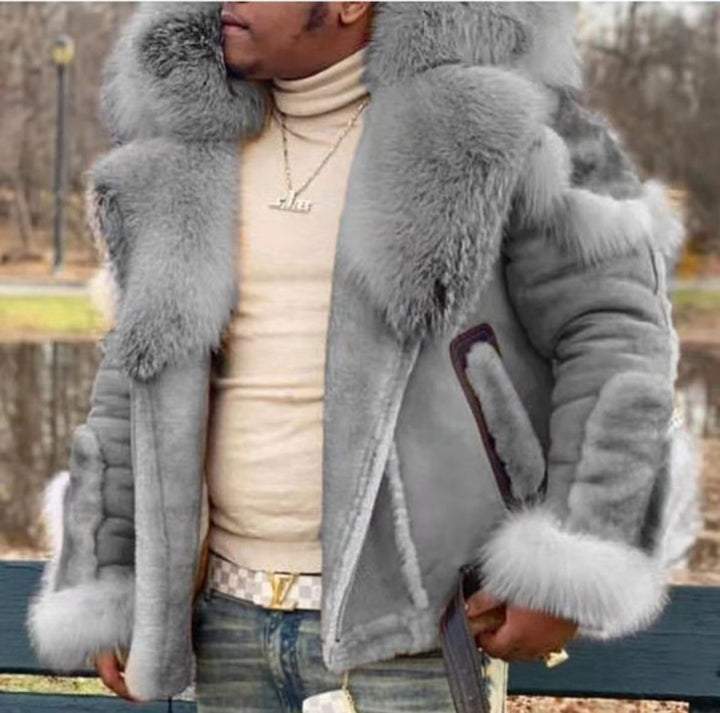 Trendy and warm leather jacket for men with faux fur Lune London