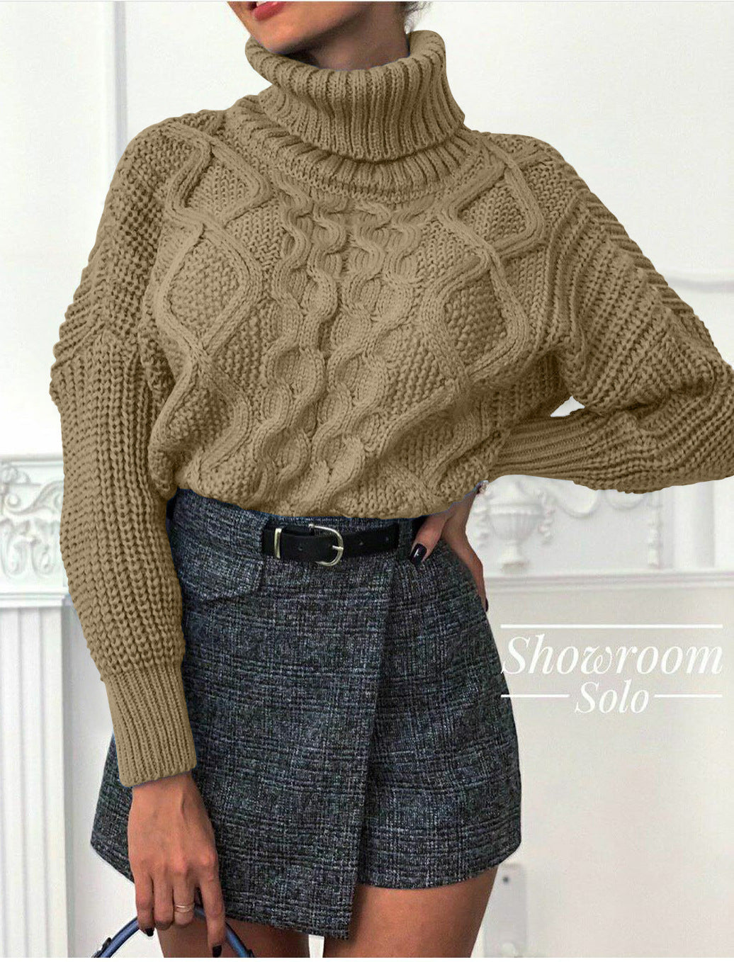 Knit sweater for women with high collar Lune London