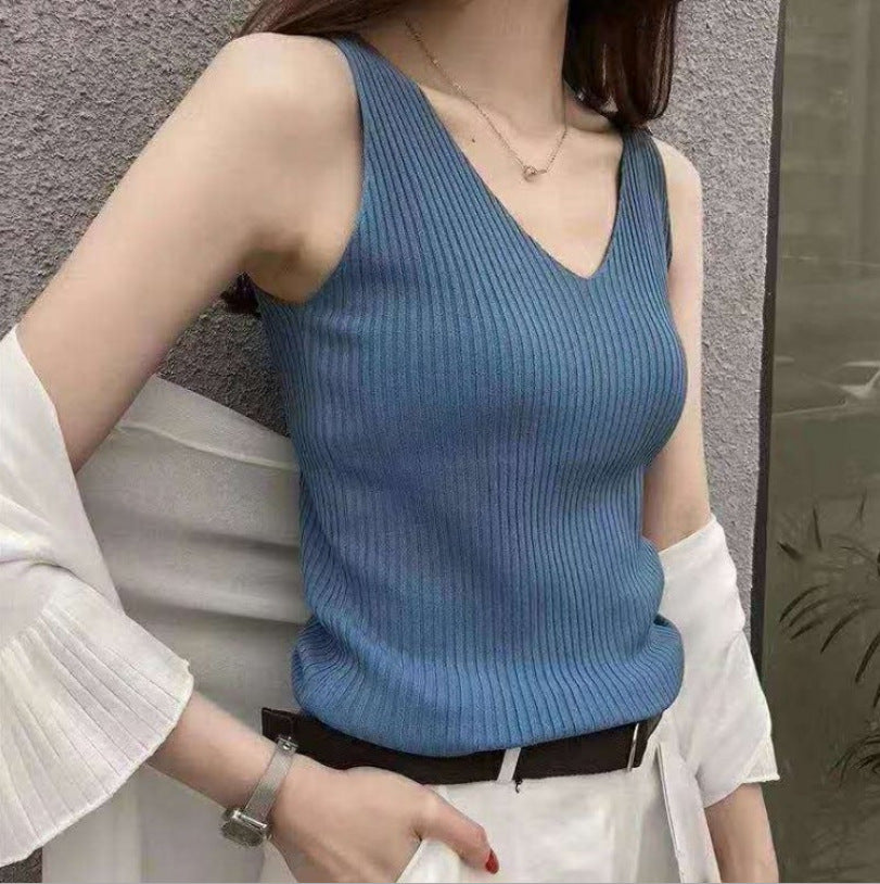 Ladies Rib V-Neck Top Lune London