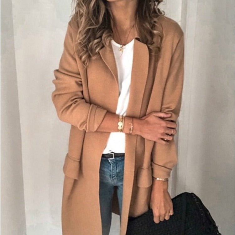 Ladies Long Wool Coat with Elegant Chic and Stylish Pockets
