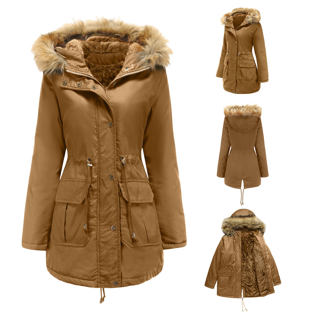 Ladies warm outdoor parka with removable hood and luxurious faux fur Lune London