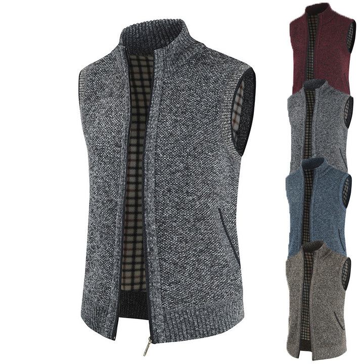 Men's elegant knitted vest with high collar and full zip Lune London