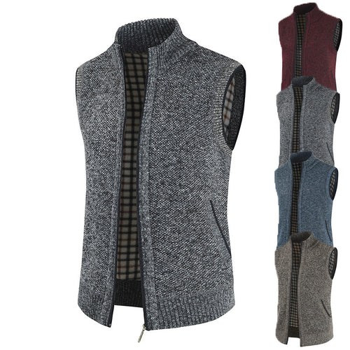 Men's elegant knitted vest with high collar and full zip Lune London