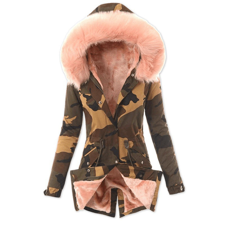 Lune London fashionable women's transitional coat with removable faux fur collar