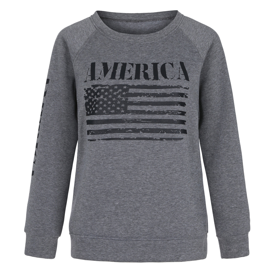 Sweat-shirt femme avec imprimé décontracté drapeau américain Chic & Stil