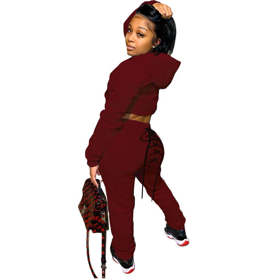 Ladies Chic and Stylish Comfortable Hoodie Set with Trendy Lace Details