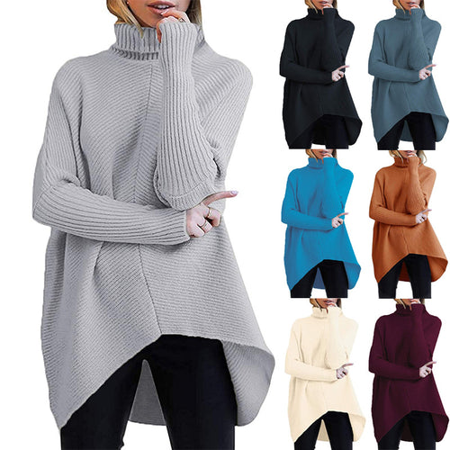 Oversized knit sweater for women with a high collar and structured design Lune London