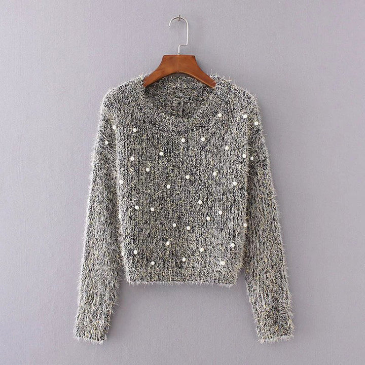 Ladies cozy sweater with decorative pearls Lune London
