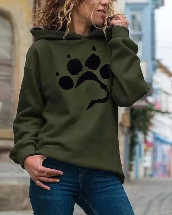 Pullover à capuche pour femmes avec motif de pattes d'animal et coupe confortable Lune London