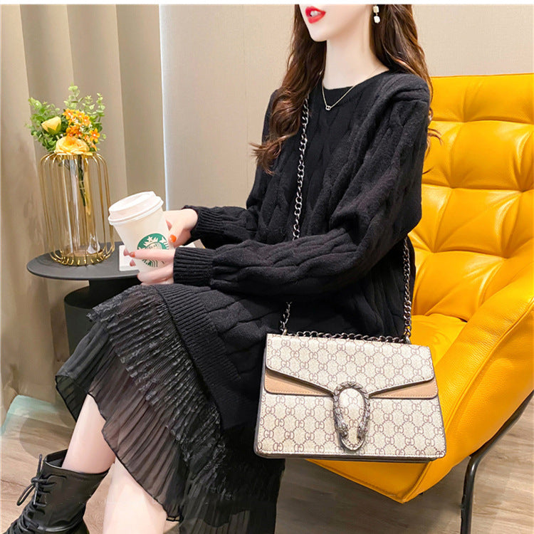 Robe en tricot pour femme avec jupon en chiffon élégant Chic & Stil