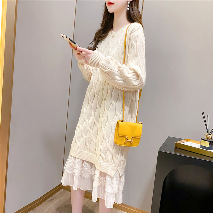 Robe en tricot pour femme avec jupon en chiffon élégant Chic & Stil