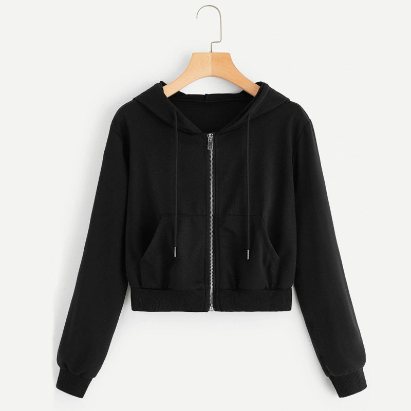 Women's cropped hoodie jacket with practical kangaroo pockets and smooth zipper Chic & Stil