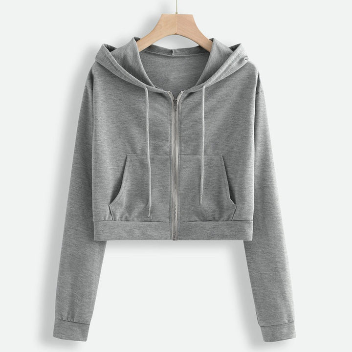 Women's Short Zipper Hoodie with Kangaroo Pocket Chic & Stil