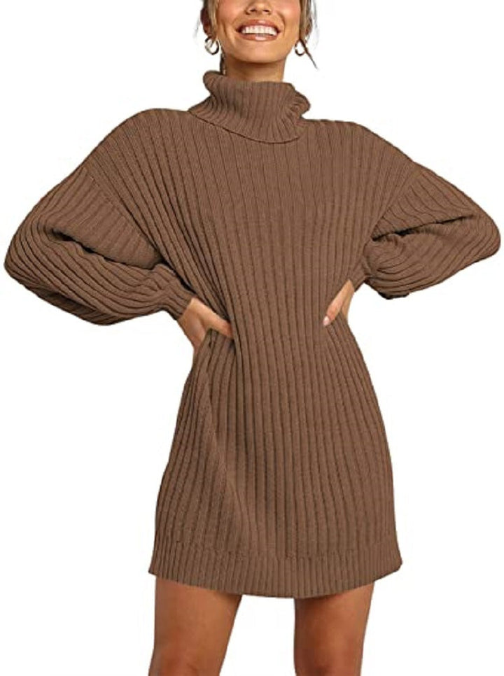 Lune London | Women's Knitted Dress with High Collar and Wide-Cut Sleeves