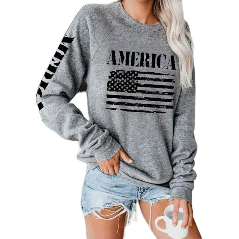Sweat-shirt femme avec imprimé décontracté drapeau américain Chic & Stil