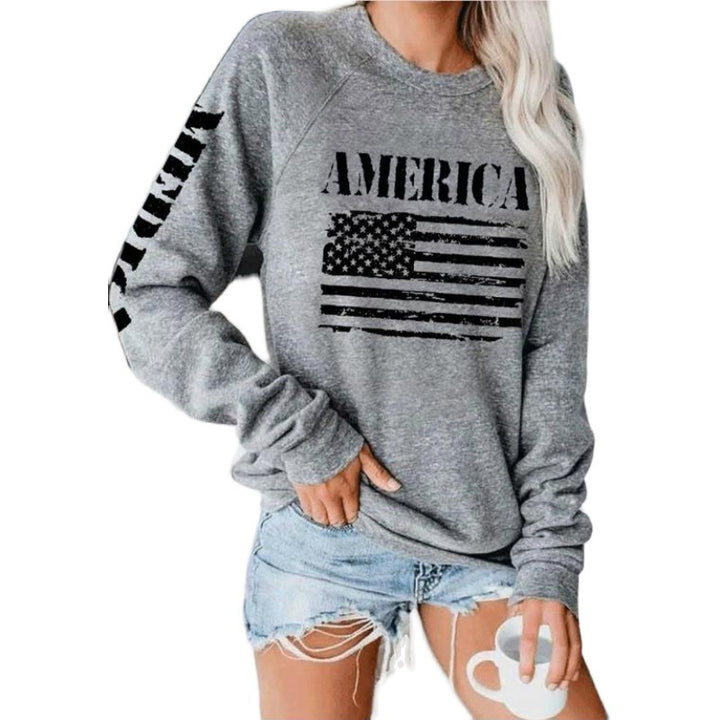 Sweat-shirt femme avec imprimé décontracté drapeau américain Chic & Stil