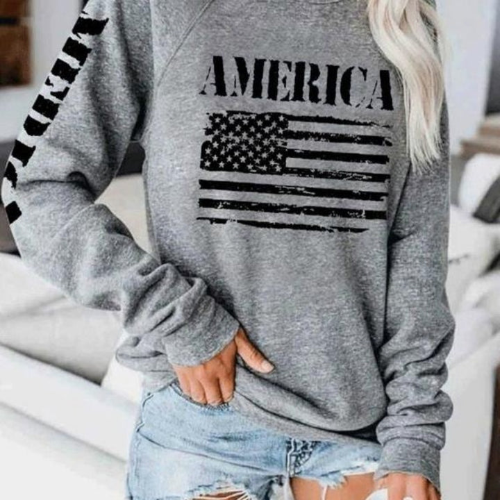 Sweat-shirt femme avec imprimé décontracté drapeau américain Chic & Stil