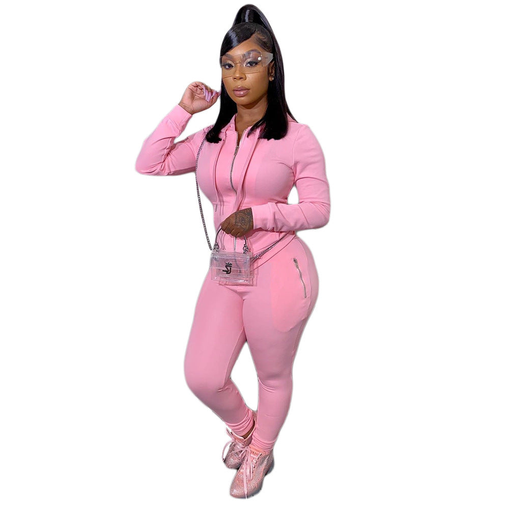 Ladies sporty jumpsuit with a fitted cut and hood Lune London