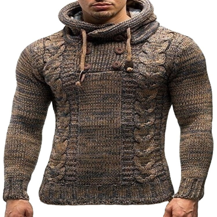 Knitted sweater for men with high collar and cable pattern marked Lune London