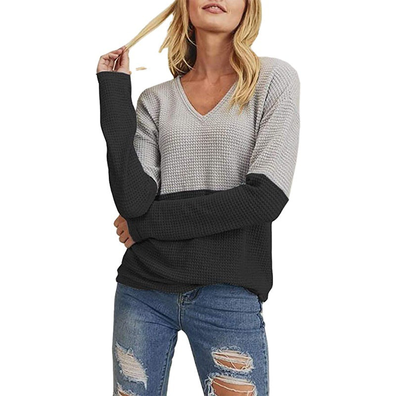 Casual knitted women's sweater with modern color gradient and chic V-neck style