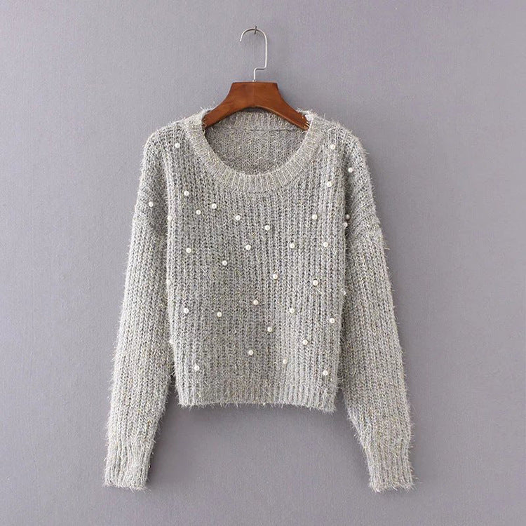 Ladies cozy sweater with decorative pearls Lune London