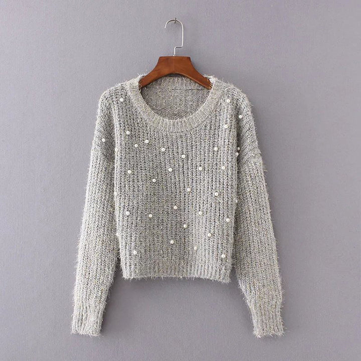 Ladies cozy sweater with decorative pearls Lune London