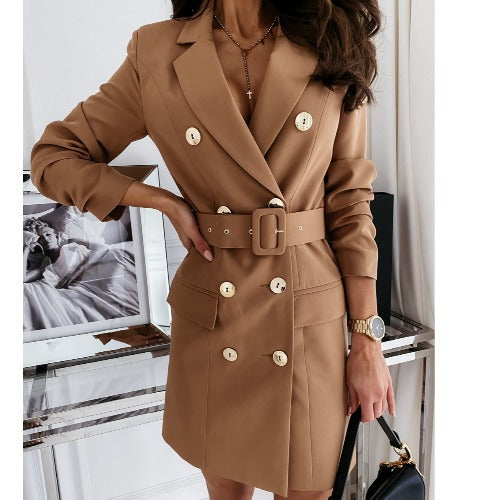 Ladies Elegant blazer dress with belted waist and double row of buttons Lune London