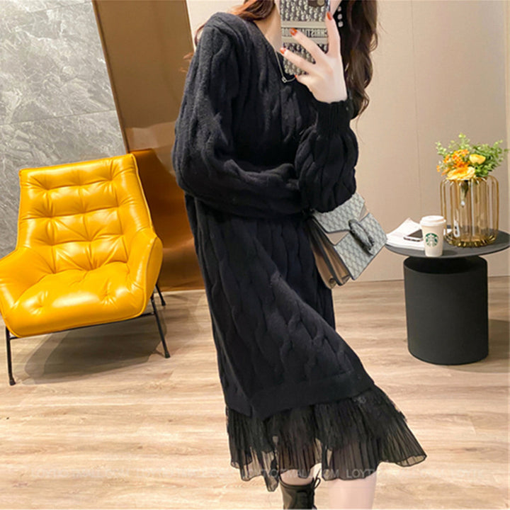 Robe en tricot pour femme avec jupon en chiffon élégant Chic & Stil